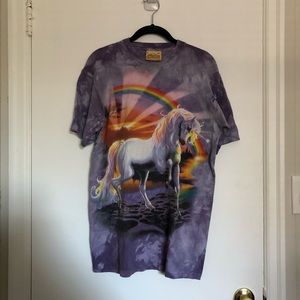 Vintage Purple Tie-Dye Unicorn Tee with Rainbow Graphic